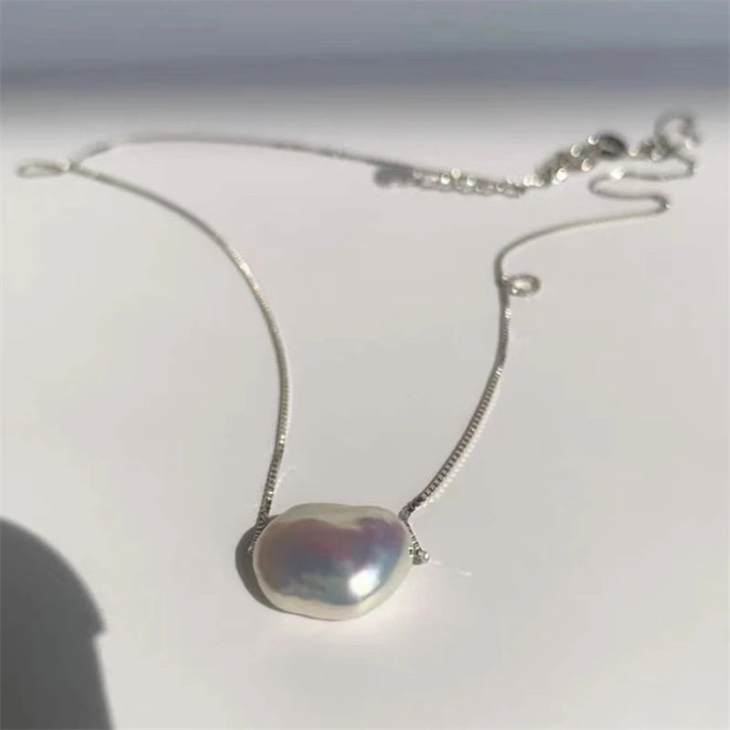 Tianmeng Stacked Classic 925 Sterling Silver Chain Pendant Necklace AAA White Baroque Genuine Freshwater Keshi Pearl CMA Women's