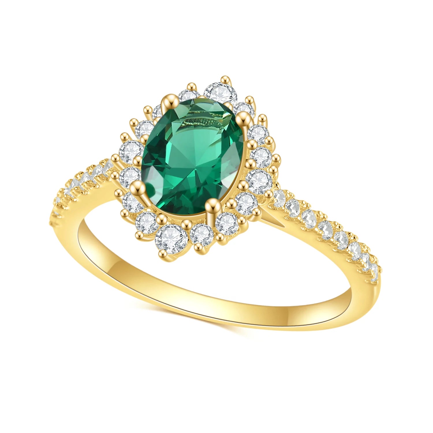 OL0923 Abiding Jewelry the New Listing Cheap 14K Yellow Gold Plated 925 Sterling Silver Oval Cut Lab Green Emerald Rings
