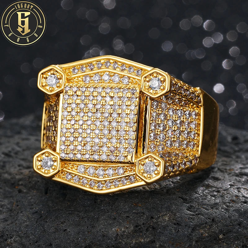 Hip Hop Personalized Classic Copper 18K Gold Plated Ring Wholesale Price Iced Out AAAAA Zircon Rings Men Punk Jewelry