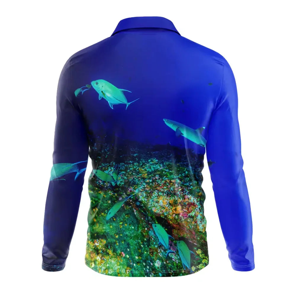 Designer Men Button Lapel Shirt Fashion Printed Fishing Polo Shirts Long Sleeve Blouse Tops Polyester Quick Dry Shirt Casual Wear