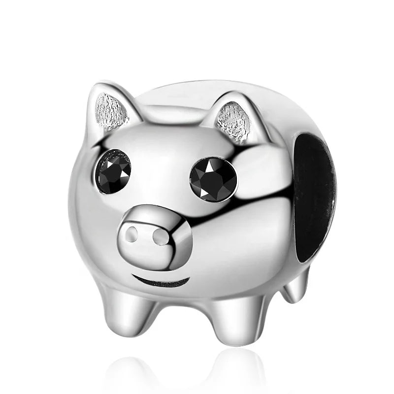 Factory Wholesale Sterling Silver Lovely Animal Pig Charm Beads with Zircon