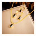 New Tarnish Free 18 Gold Plated Stainless Steel Black Stone Necklace Earrings Ring Jewelry Set for Women