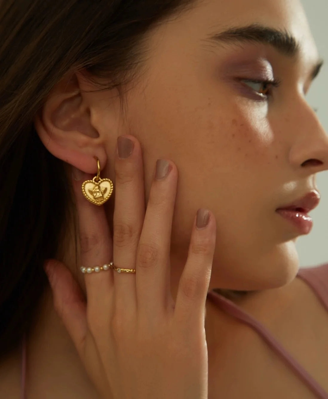 Ins Hot Selling 18K Gold Plated Heart Shape Angel Stainless Steel Hoop Earring for Women