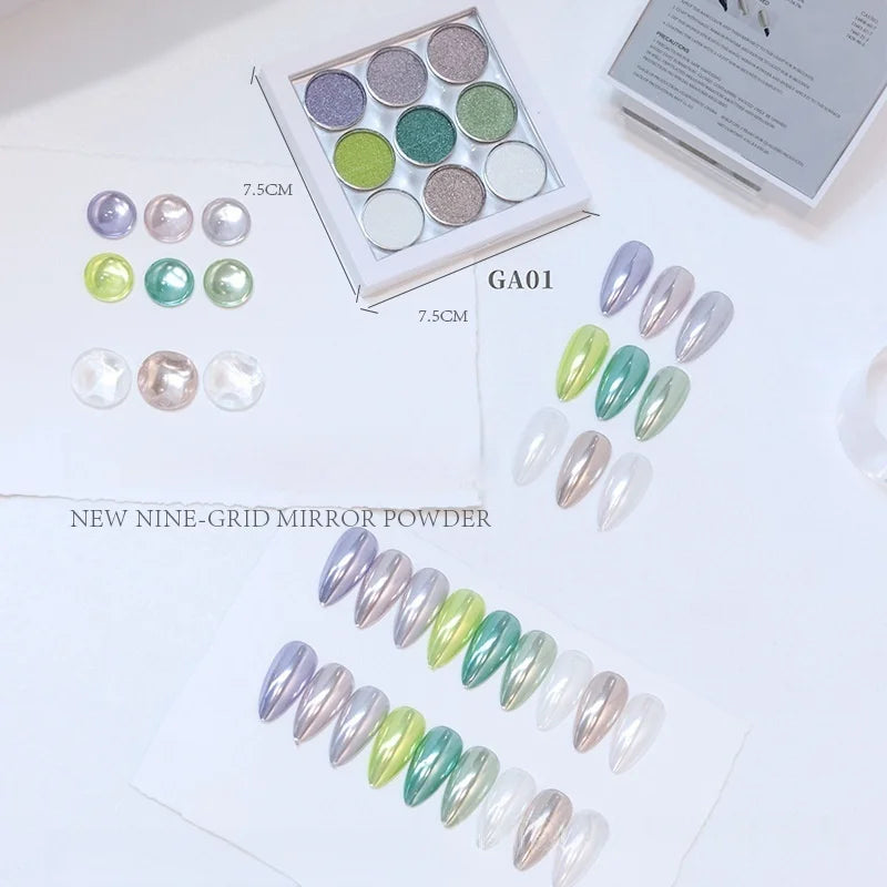 9 Girds Mirror Powder Super Bright Solid Magic Mirror Nail Art Powder Aurora Pigment Nail Decoration