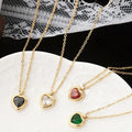 Dina 2023 Trendy Classic 18K Gold Plated Heart Stone Pendant Choker Necklace with Link Chain Stainless Steel