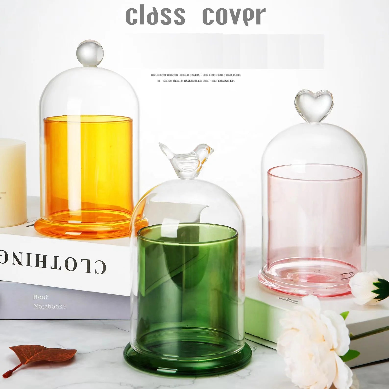 Colorful Glass Scented Candle Holder Jars with Dome Covers Lid