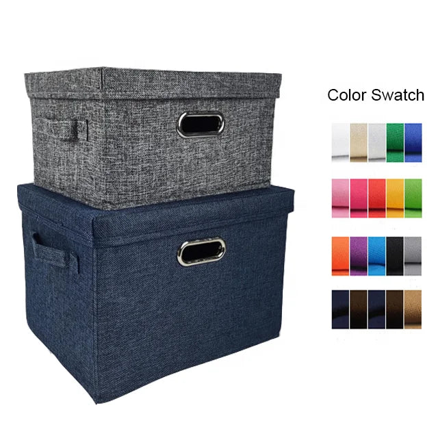 Wholesale Foldable Jute Clothes Storage Box Cube Basket Dustproof Waterproof Jute Storage Organizers Box With Lid Handle Cover