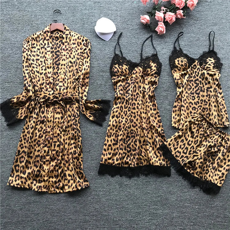 Custom Women's Satin Silk Printed Pajamas Plus Size Nightgown Set XL American Style Summer Sleepwear