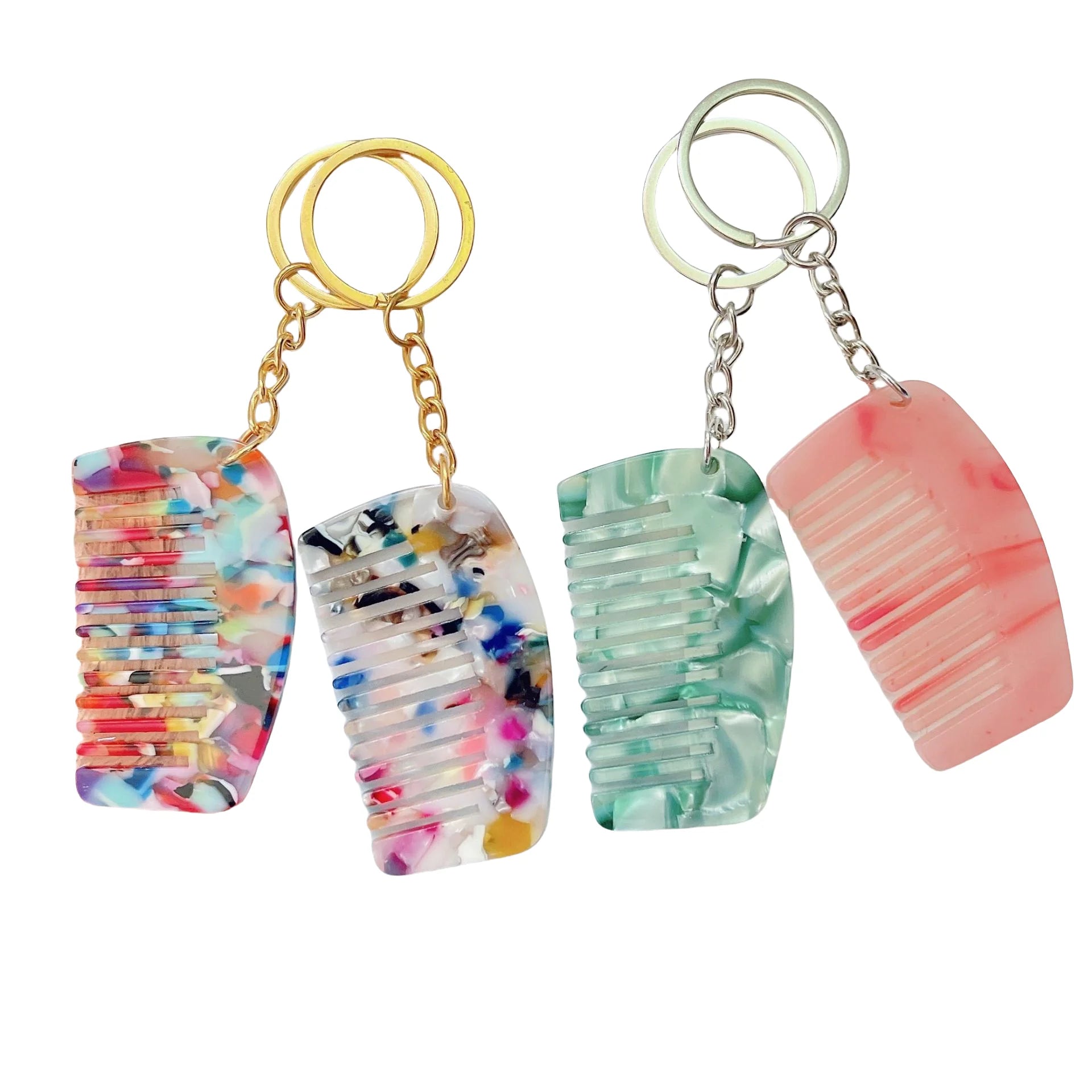 Acetate Wide Tooth Comb Keyring Portable Travel Hair Comb Keychain Leopard Print Hair Styling Tool for Women Girls Cute Pendant
