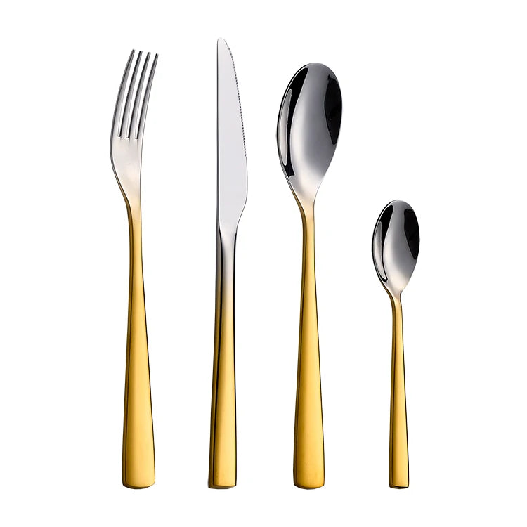 Modern Elegant New Design Flatware Set Golden Plated Stainless Steel Cutlery for Eating Silver & Gold for Giveaways