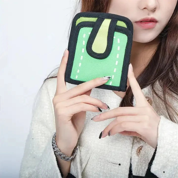 Women New Fashion Short Wallets 2D Drawing Cartoon Comic Coin Purse Simple Button Money Bag Card Holder Wallet