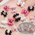 10Pcs Resin Ribbon Bow Nail Charm Parts 3D Rhinestone Nail Art Decoration Accessories for DIY Manicure Design Heart Nail