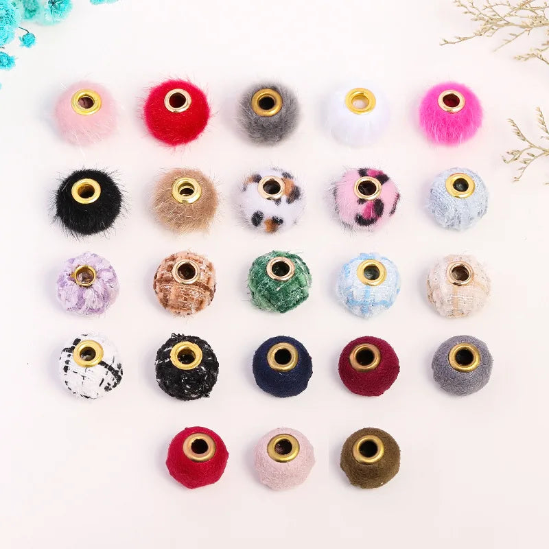 Cheap 15*5mm Fabric Color Fur Ball Fashion Diy Jewelry Accessories Metal Straight Hole Loose Fabric Large Hole Separated Beads