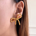 Dazan Summer New 18k Gold Plated Hypoallergenic Stainless Steel Classic Bow Butterfly Ball Cuff Earrings Trend Luxury Jewelry