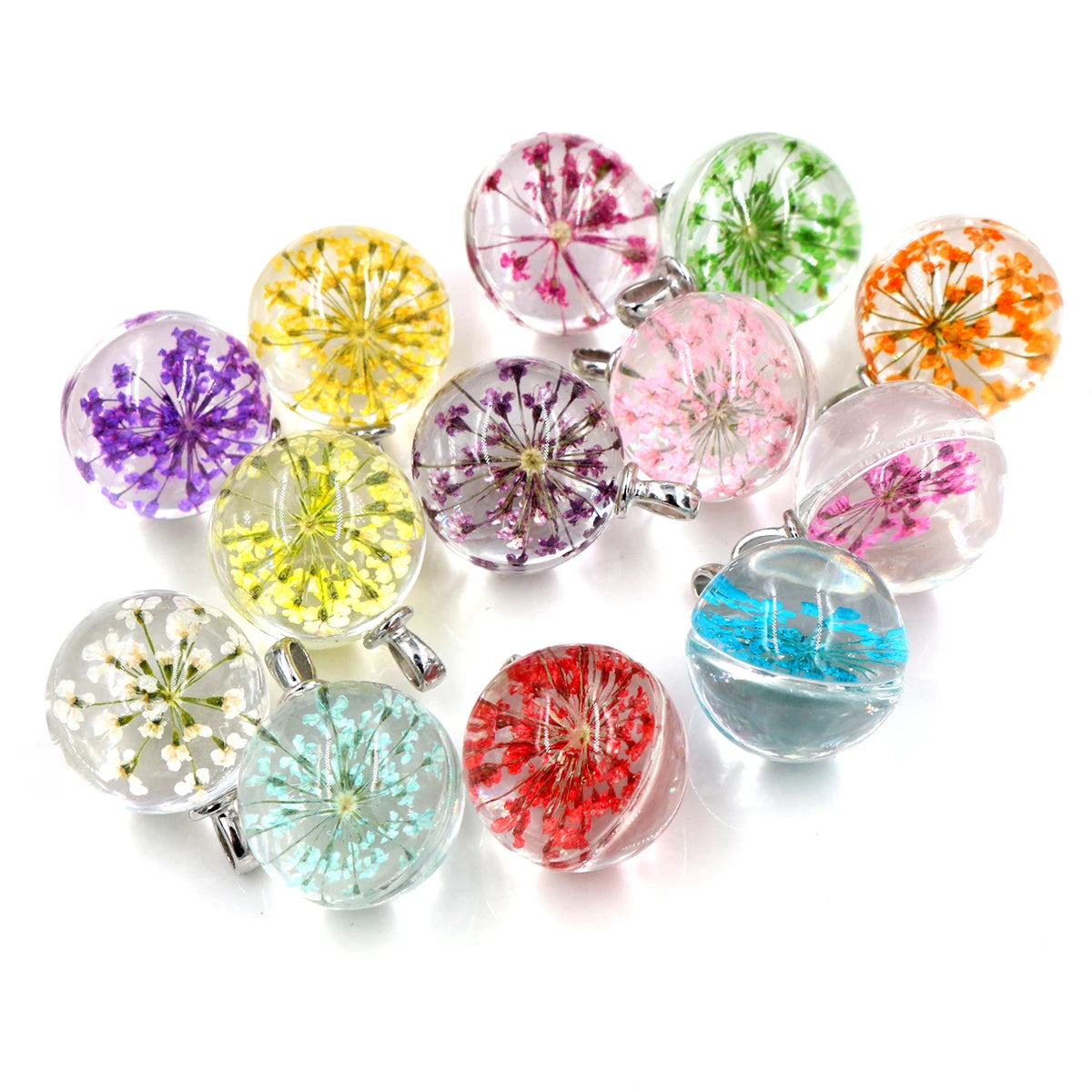 5pcs 27x20mm Hot Sale Jewelry Crystal Glass Real Mix Colors Dried Flower Ball Necklace Pendant; Necklaces for WomenGirl Gifts