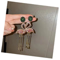 DAIHE Fashion Jewelry 925 Silver Needle Earrings Ladies Crystal Zircon Long Tassel Earrings Flamingo Earring