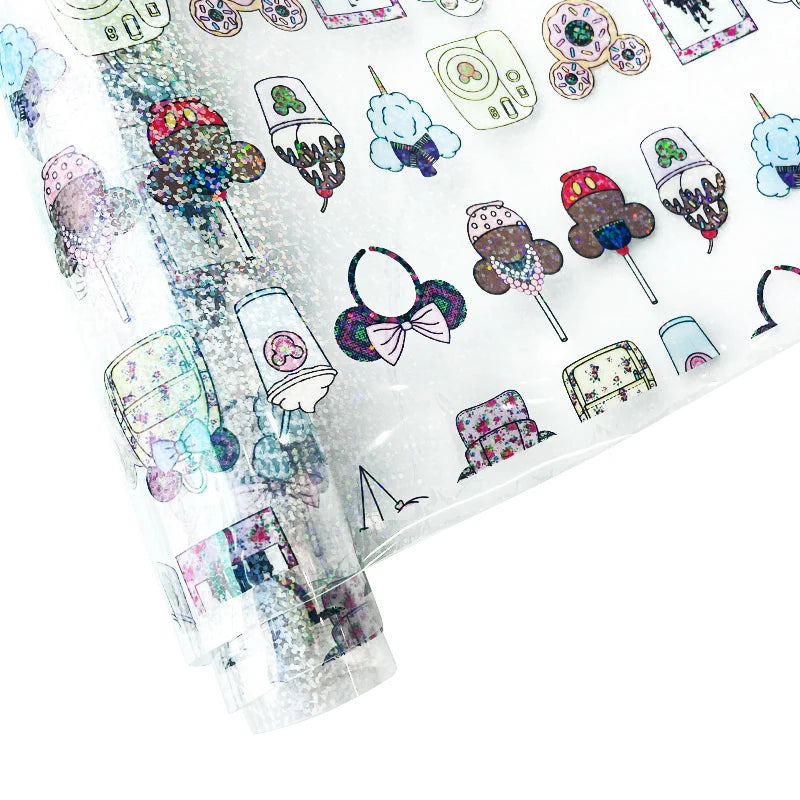 18x53IN Colorful Digital Printing Pattern Shiny Glitter Printed TPU Transparent clear Vinyl Rolls for Bags Craft DIY