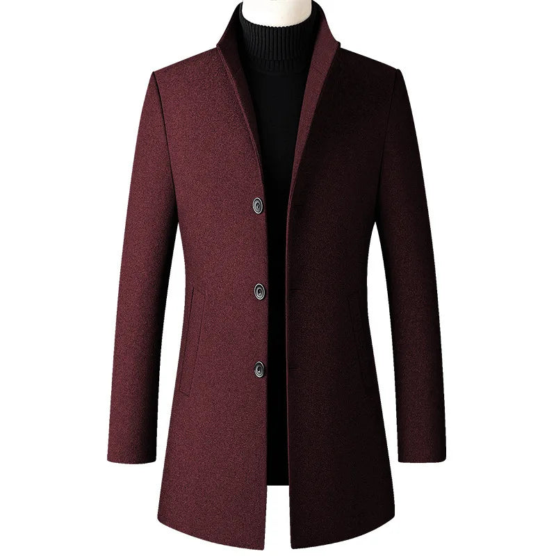 Fashion Business Casual Stand Collar Long Jackets Men's 5XL Wool Blend Business Trench Coat