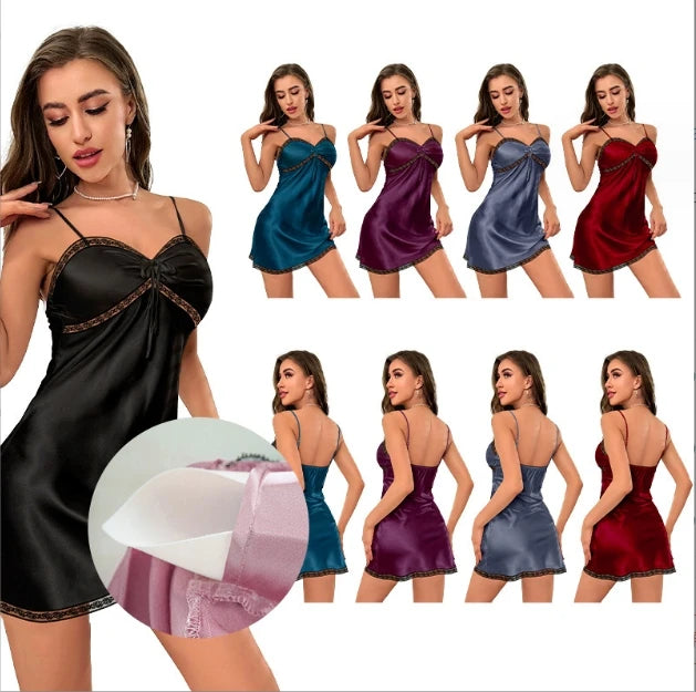 New Women's Summer Ice Ribbon Chest Cushion Sling Pajamas Sexy Home Clothes