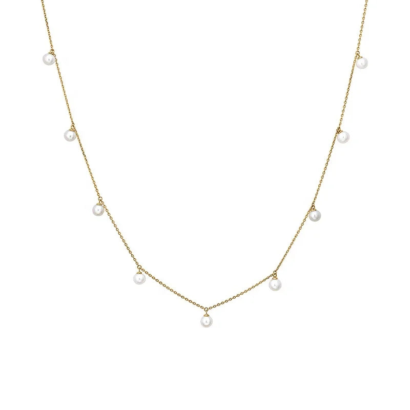 Milskye Dainty Jewelry 925 Silver 18k Gold Plated Pearl Drop Dangle Beaded Choker Necklace