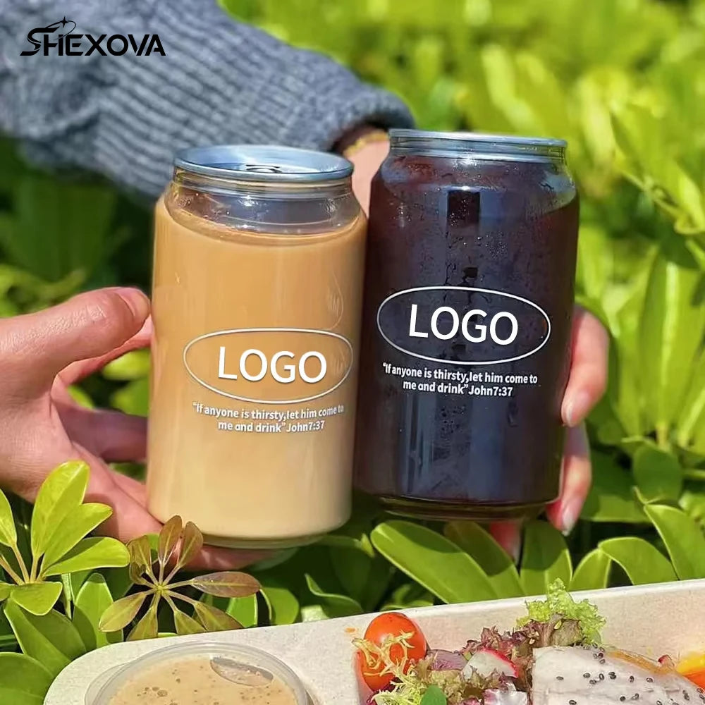 Disposable Custom Logo Transparent Aluminum Lid PET Body Beverage Pet Cans for Energy Drinks Tea Soda Coffee Juice