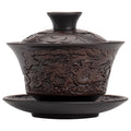 Handmade Ceramic Anti-Scald Tea Cup & Bowl Retro Single Chinese Style Tea Set Three-Talent Carved Craft Purple Clay Gaiwan