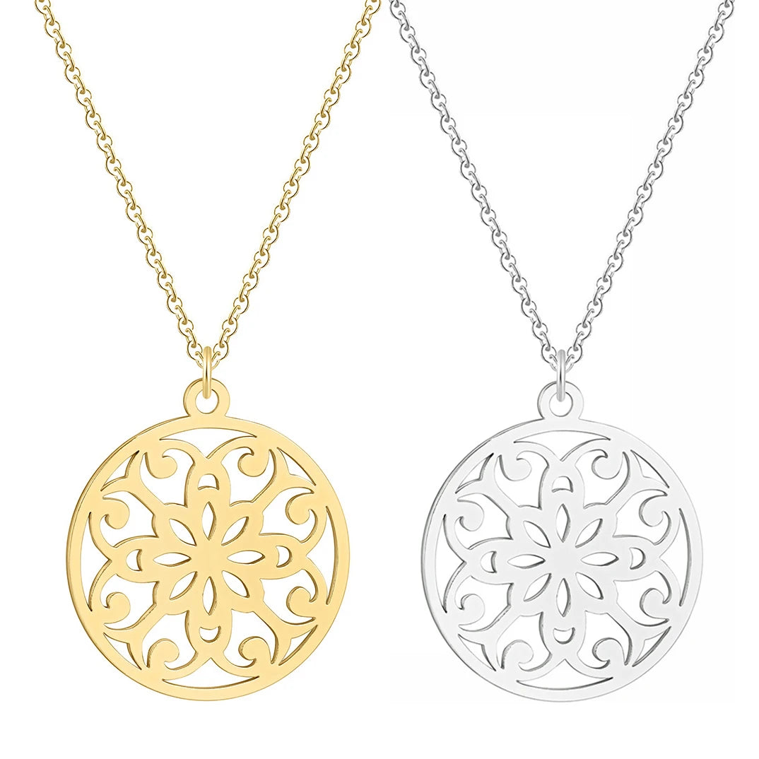 Fashion Non Tarnish Silver 18K Gold Plated Stainless Steel Baroque Flower Pendant Necklace Jewelry for Women