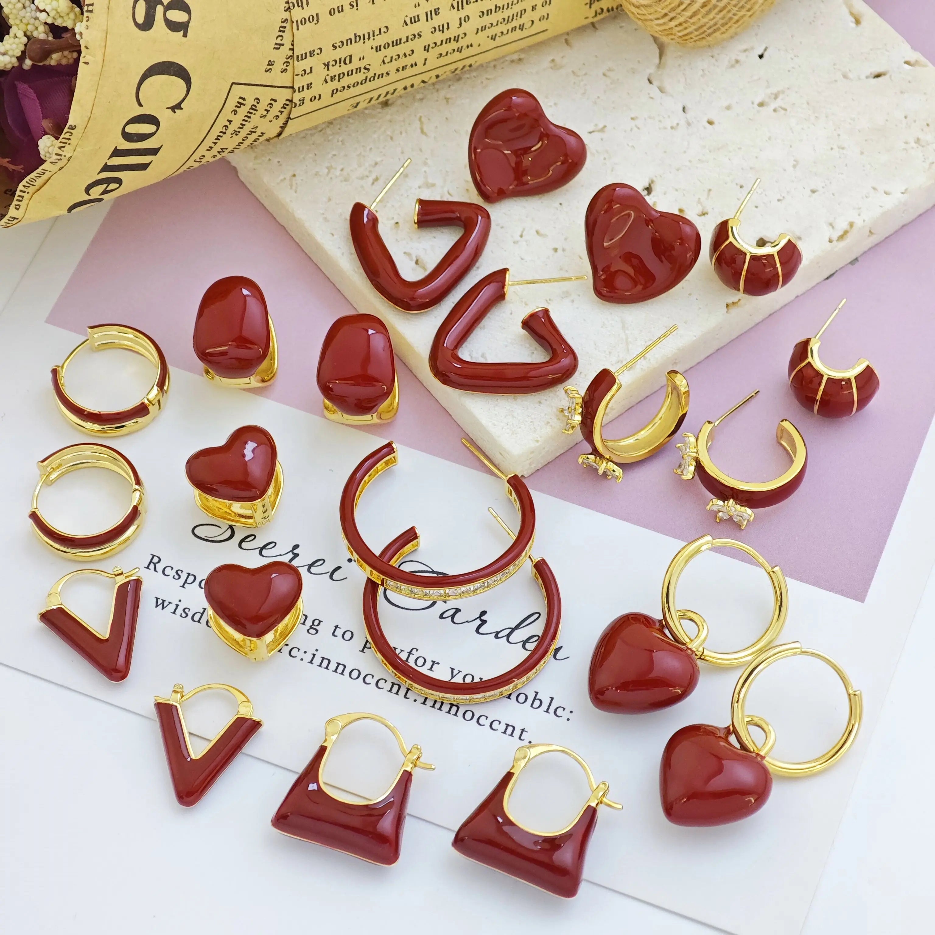 Ilona Classic Red Huggie Earrings New Design Fashion Stud Jewelry with Zircon Charms Gold Plated for Hoop Earrings