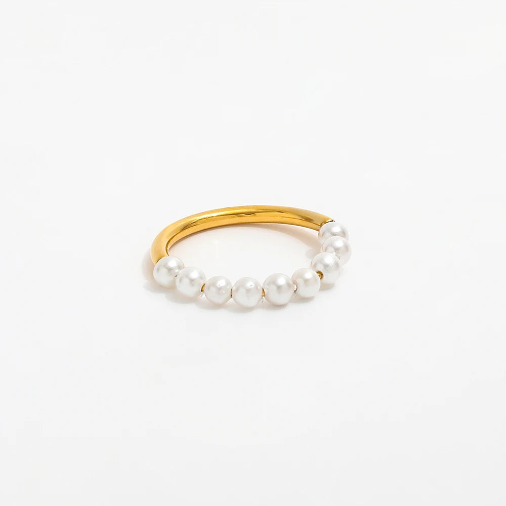 High End 18K PVD Gold Plated Pearl Ease Stress Ring Stainless Steel Women Rings Tarnish Free Jewelry