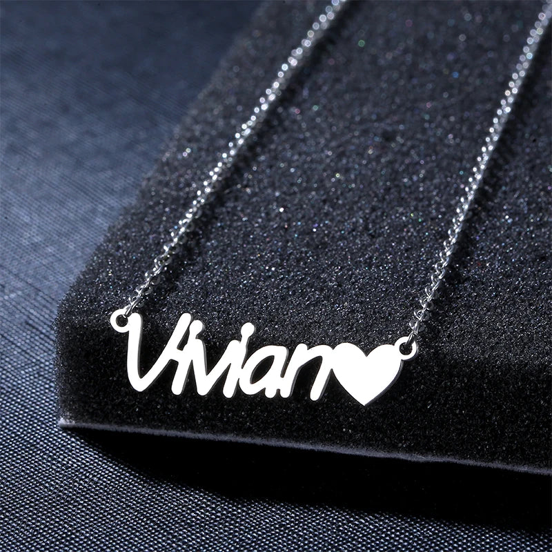 Wholesale Initial Letter Necklace Custom Stainless Steel Necklace Cursive Crown Heart Nameplate Jewelry Custom Name Fashion