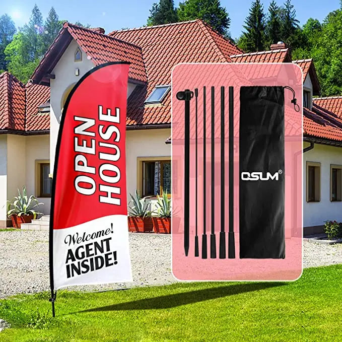 Tall Red Open House Themed Feather Flag for Business Advertising for Beach Flag Displays