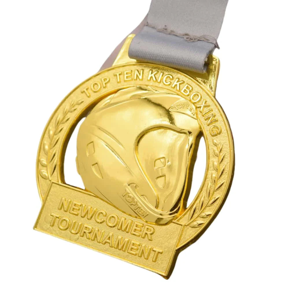 Custom Top Ten Kickboxing Newcomer Tournament 3D Hollow Swiss Medal with gold plating