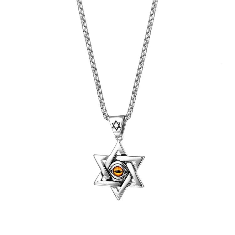 Hexangular Star of David Necklace Gold Jewelry Stainless Steel Eye Necklace Pendant for Men