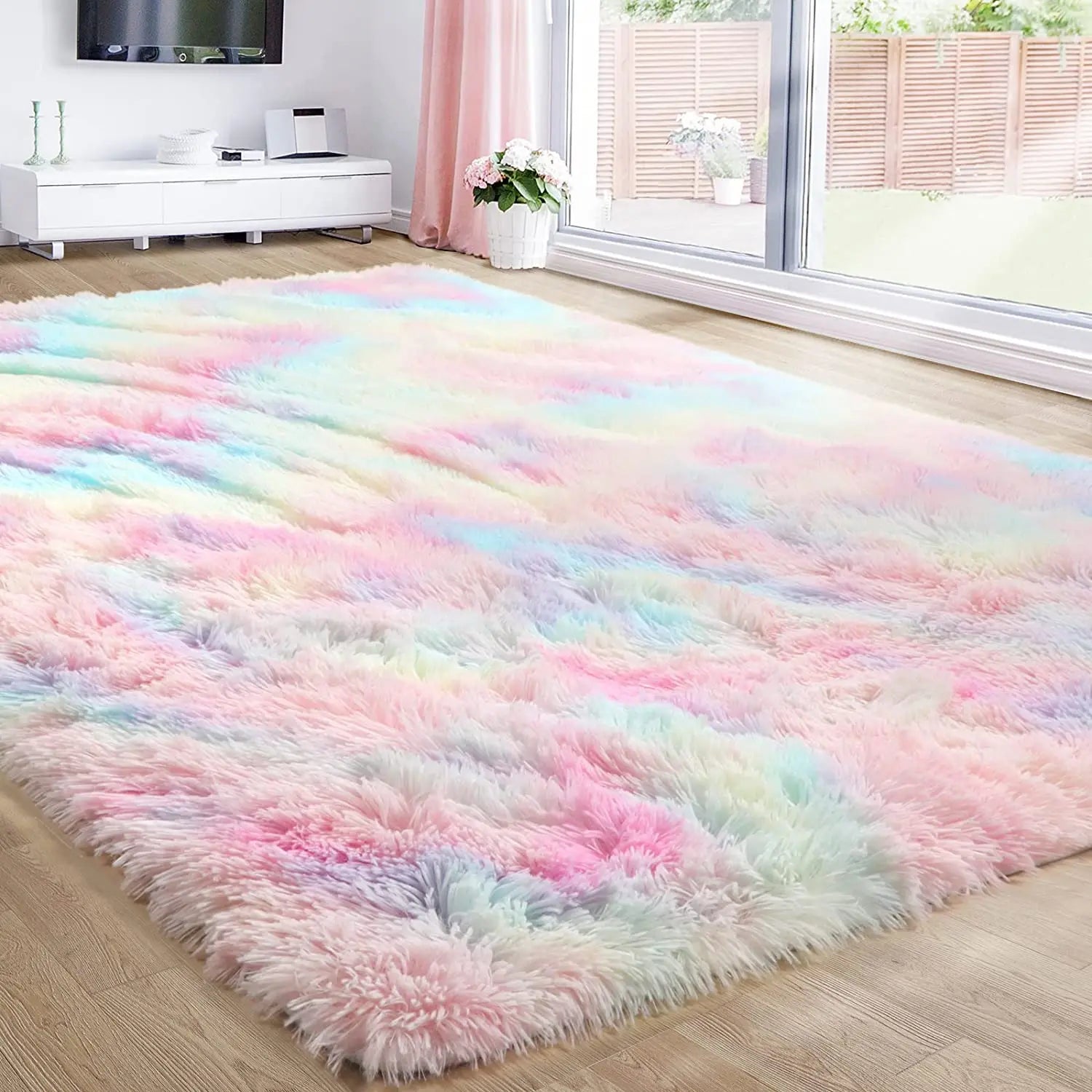 Plush Fur Children Shaggy Super Soft Kids Indoor Outdoor Rugs Carpet Rainbow Area Rug