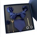 8pcs/Set Unique Design Men's Tie Set Tie Bowtie Handkerchief Cufflinks Brooch Gift Box Silk Solid Tie Suitable for Wedding Gift