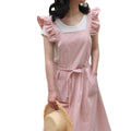 Korean-Style Fashionable Pink Chef Apron Waitress Coffee Shop Barista Cotton Linen Ruffle Bib Waterproof Reusable Eco-friendly