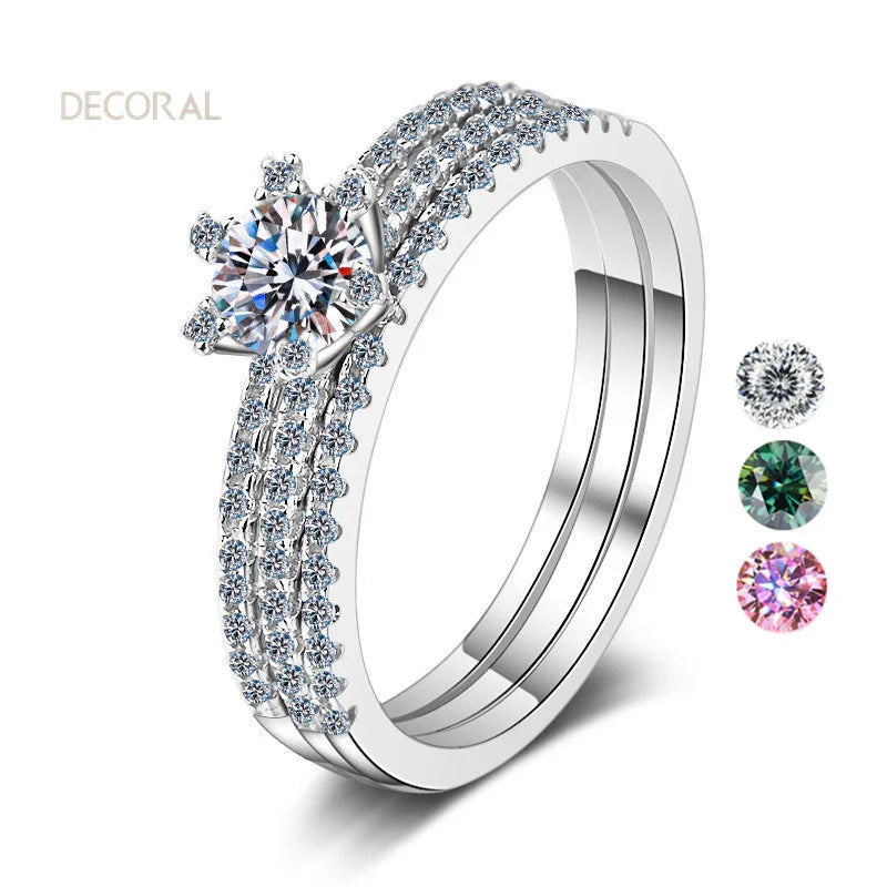 Fine Jewelry Women Rings Eternal VVS1 Moissanite Diamond PT950 Plated 0.5/1ct Fashion S925 Sterling Silver Ring