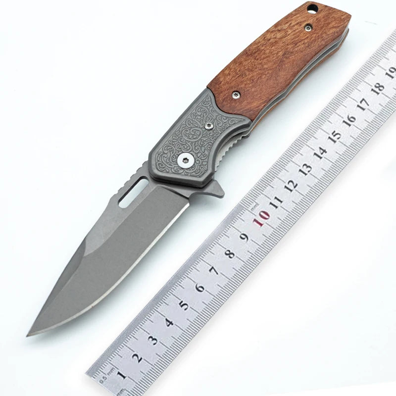 Diy Fixed Blade Knife Stainless Steel Folding Blade Knife Wooden Handle for Outdoor Camping Hunting Leather OEM Customizable
