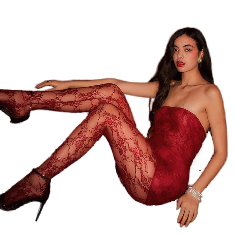 European American Style Summer Lace Dress Stockings Suit Royal Sister Breast-Wrapped Design Casual Skinny Fit Hot-Selling Short