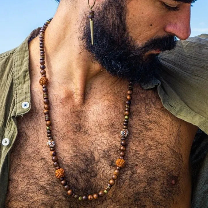 Bohemian Style Coconut Shell Wooden Bead Necklace for Men's Vacation Vintage Beach Walnut Collarbone Chain
