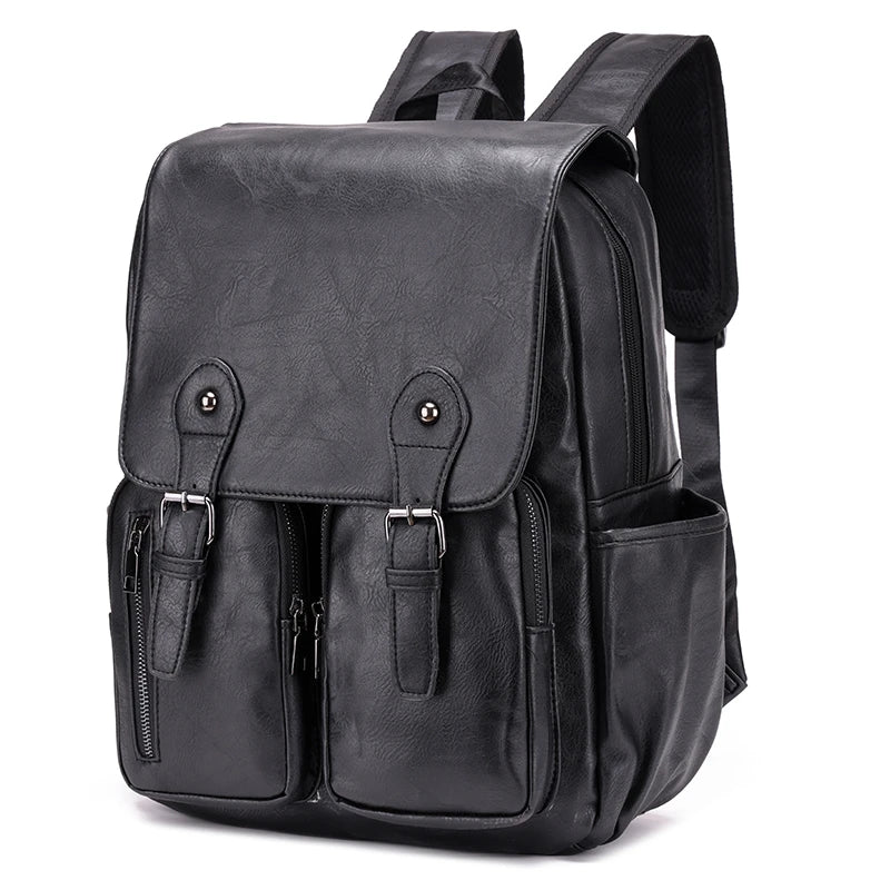 Pu Leather Backpack Men Laptop Collage Bags Student Rucksack