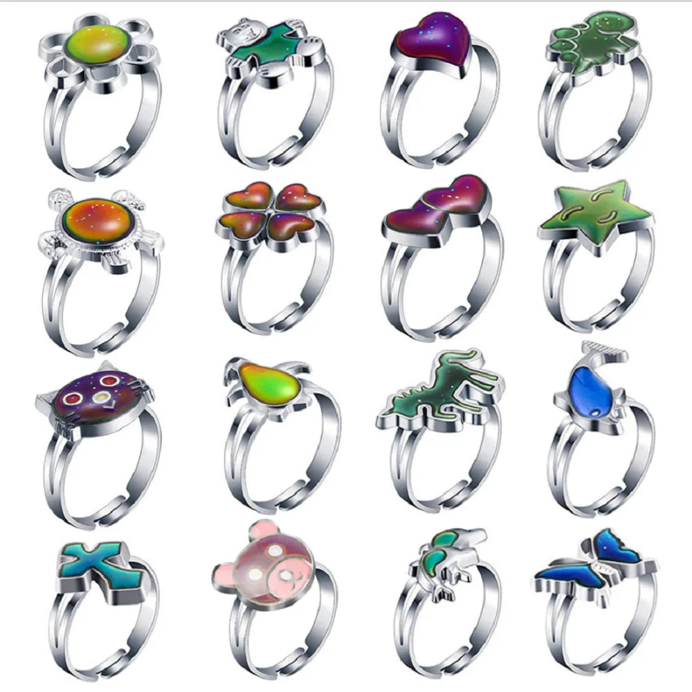 Fashion Zinc Alloy Cute Little Animal Heart Shaped Ring Strange Discolor Finger Rings Jewelry