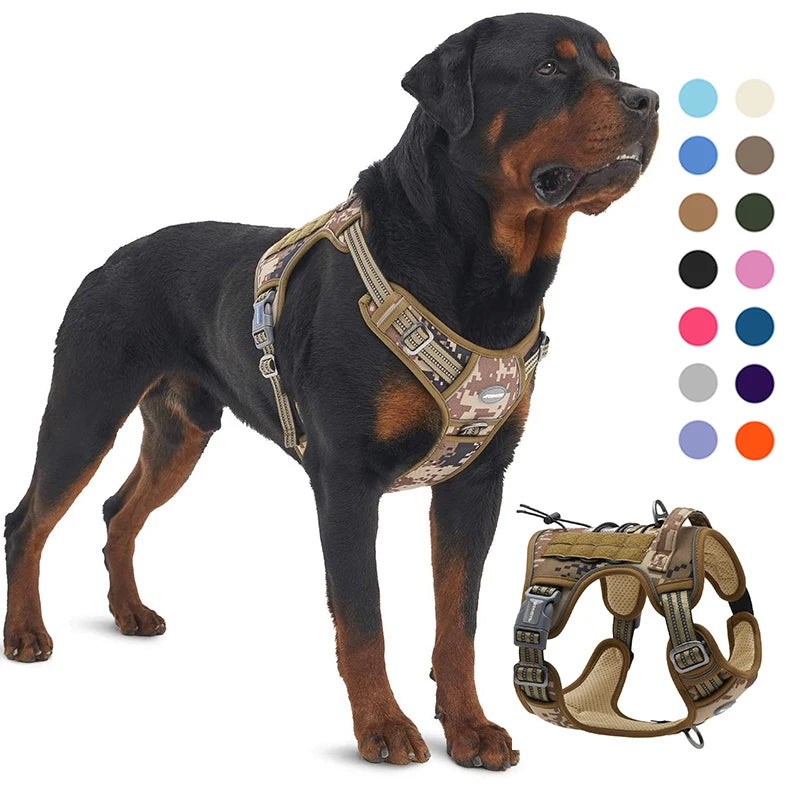 Designer Tactical Dog Harness Vest Nylon Reflective Adjustable Multicolor Heavy Duty No Pull Training Dog Harness for Large Dogs