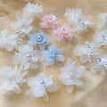 Fancy White/Blue/Pink 3D Handmade Rhinestone Decorated 3.5cm Small Sew-On PVC Fabric Flowers for Hat