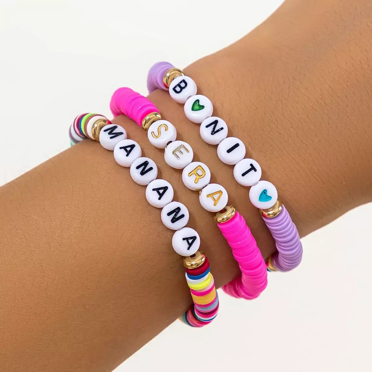 3Pcs/Set Korean Fashion Colorful Polymer Clay Letter Bracelet for Women Elastic Strand Beads Chain Hand Y2K Jewelry Accessories