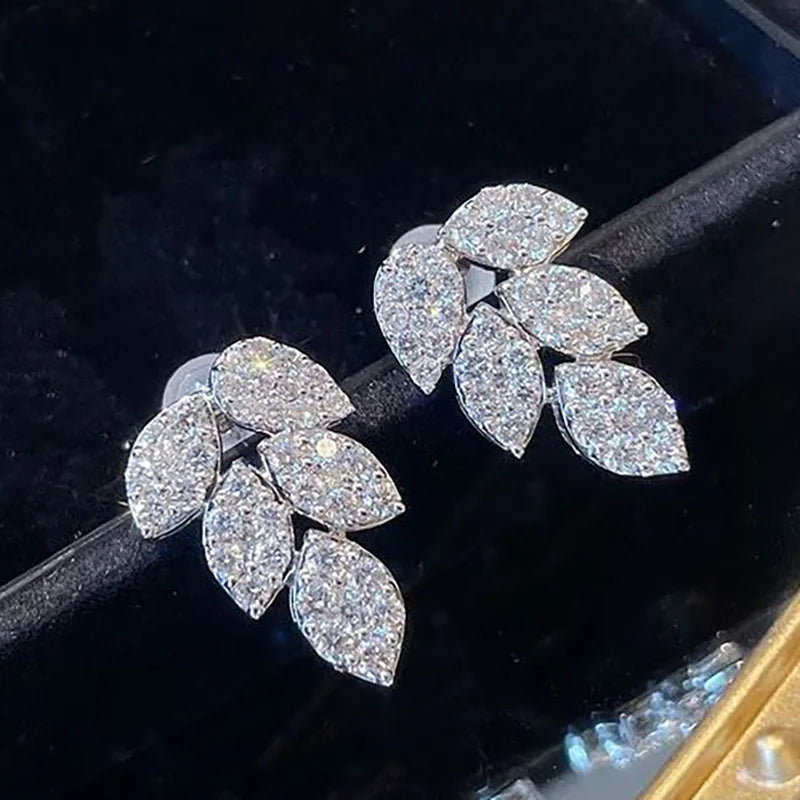 CAOSHI New Jewelry Silver Plated Micro Pave Zircon Crystal Leaf Drop Earings Women Wedding Designer Earrings
