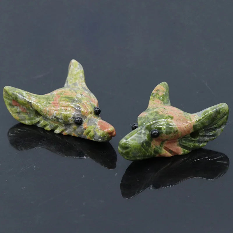 Huiying Natural gemstone carved animal quartz stone Unakite Wolf Head used for decoration and gifts precious stone crafts