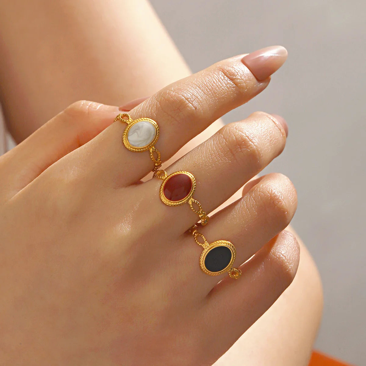 Hot Selling Fashion Popular Simple Geometric Drip Oil Oval Stainless Steel Open Ring for Women