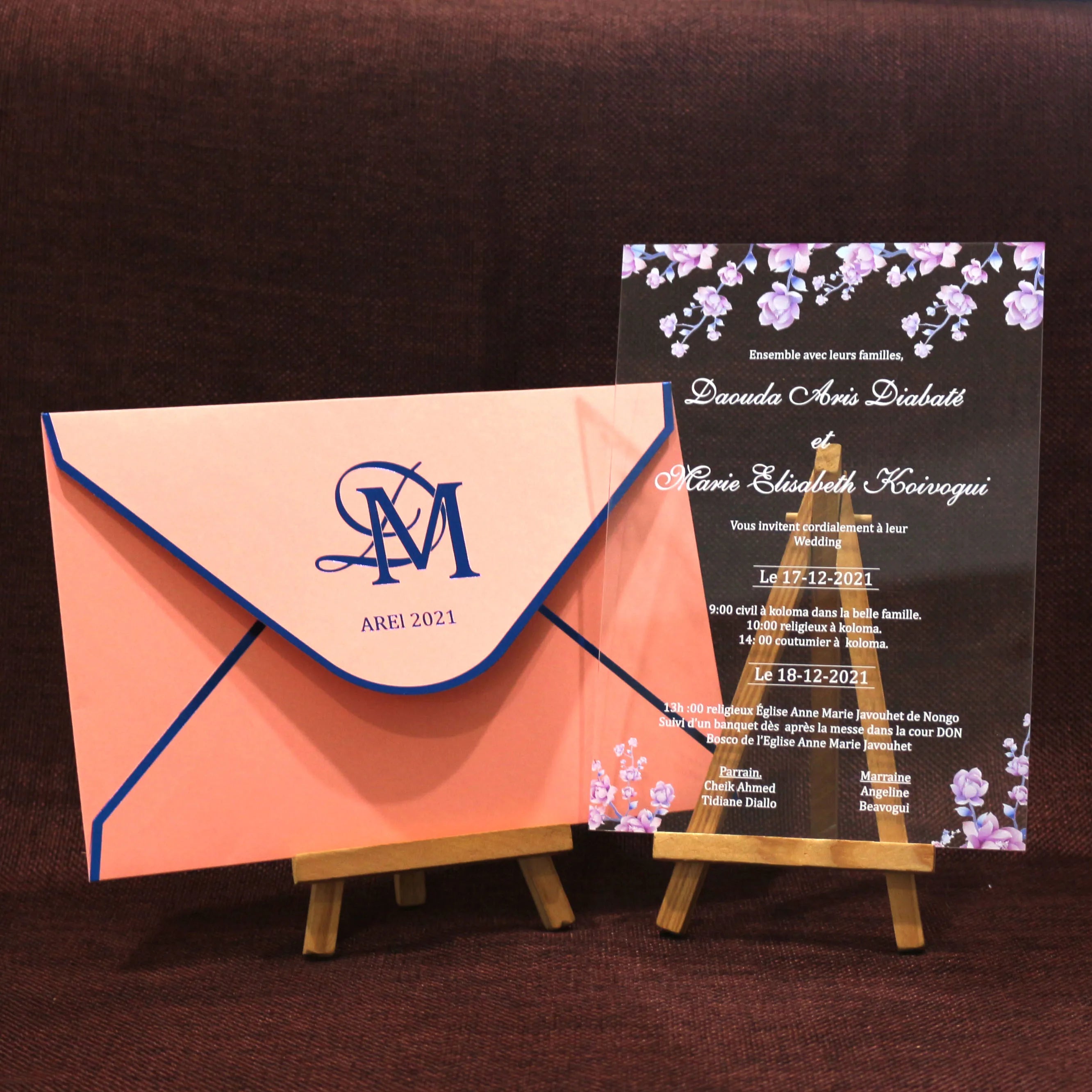 Hot Sale Transparent Acrylic Wedding Invitation Card Matching Envelope Color Printing Bronzing Crafts Customized Invitation Card