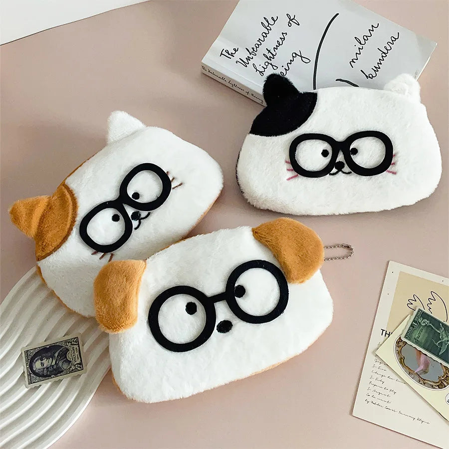 Cute School Stationery Pen Bag Kids Cartoon Kawaii Dog Cat Plush Animal Pencil Pouch